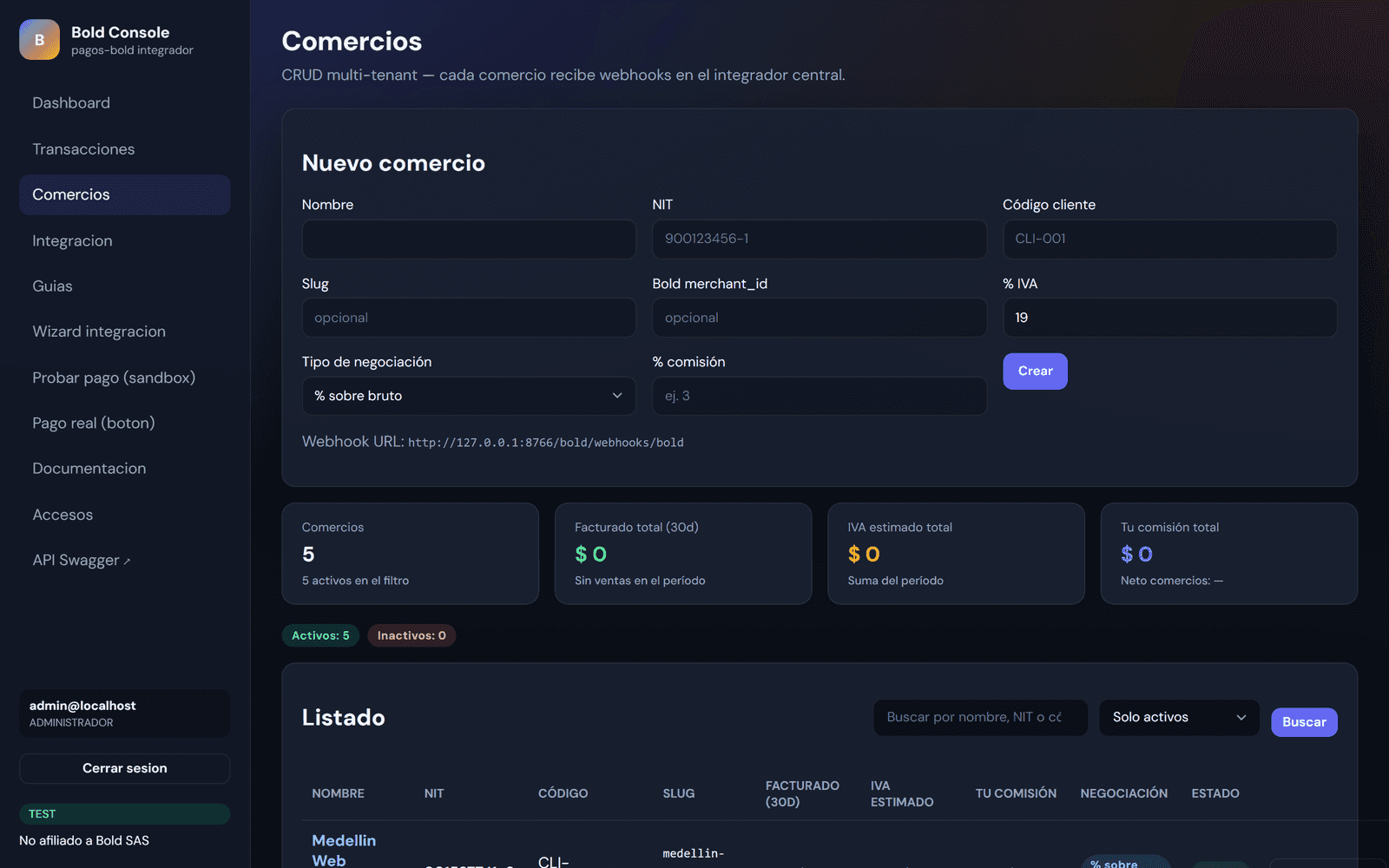 Bold Console — comercios / tenants