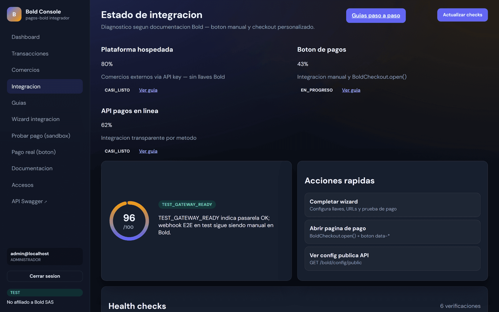 Bold Console — panel de integracion